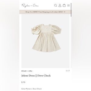 Rylee and Cru girls size 8-9yr checkered dress